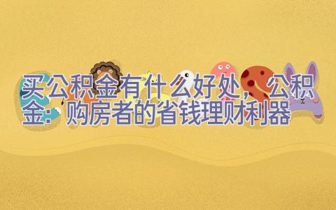 买公积金有什么好处，公积金：购房者的省钱理财利器