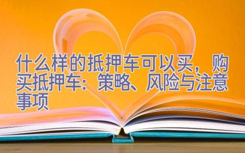 什么样的抵押车可以买，购买抵押车：策略、风险与注意事项