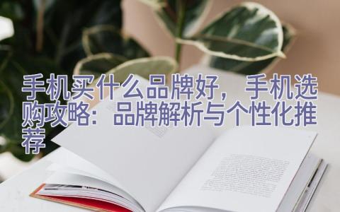 手机买什么品牌好，手机选购攻略：品牌解析与个性化推荐